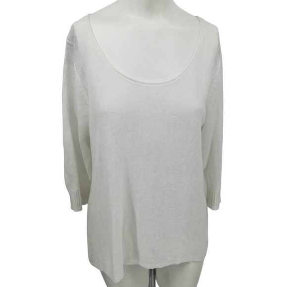 Eileen Fisher White Linen Blend 3/4 Sleeve Loose Knit Sweater Size M Petite - Picture 1 of 11